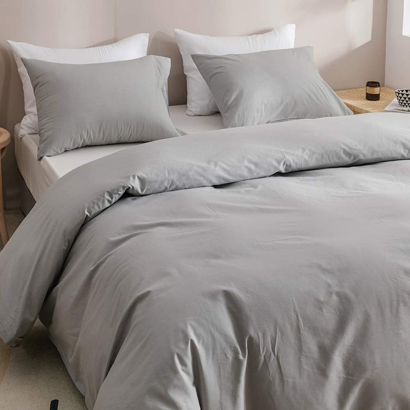 CLOTHKNOW Grey King Size Comforter Set 3Pcs Light Gray Bedding Comforter Sets All Season Soft Silver Comforter with 2 x Pillow Cases - Image 2
